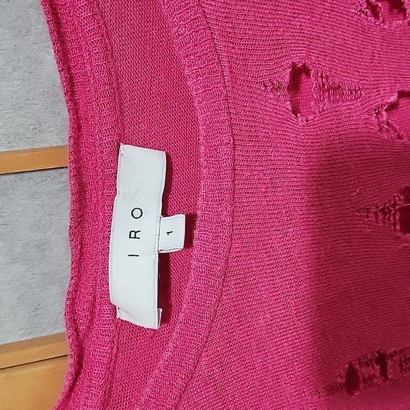 IRO pink 100% linen t-shirt with styled holes - Picture 2 of 10